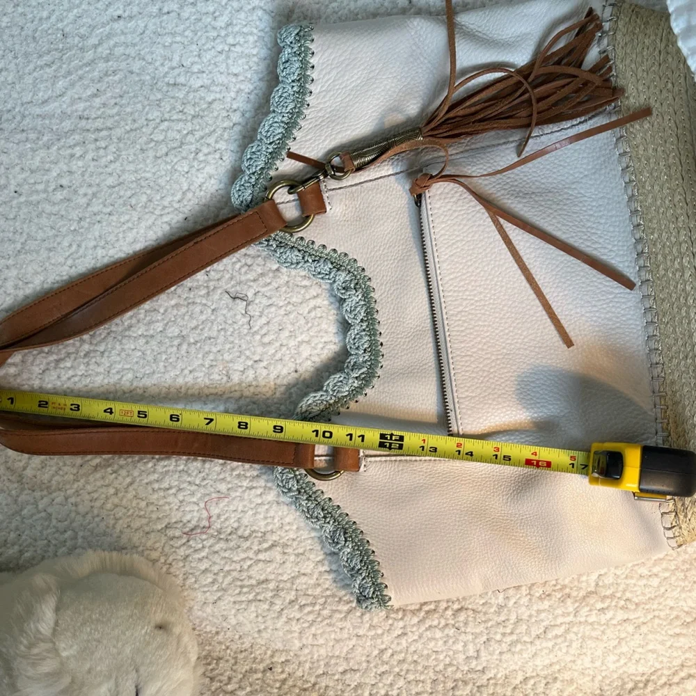 The Sak Vintage Cream and Tan Tote with Brown Handles and Tassels - Picture 12 of 16